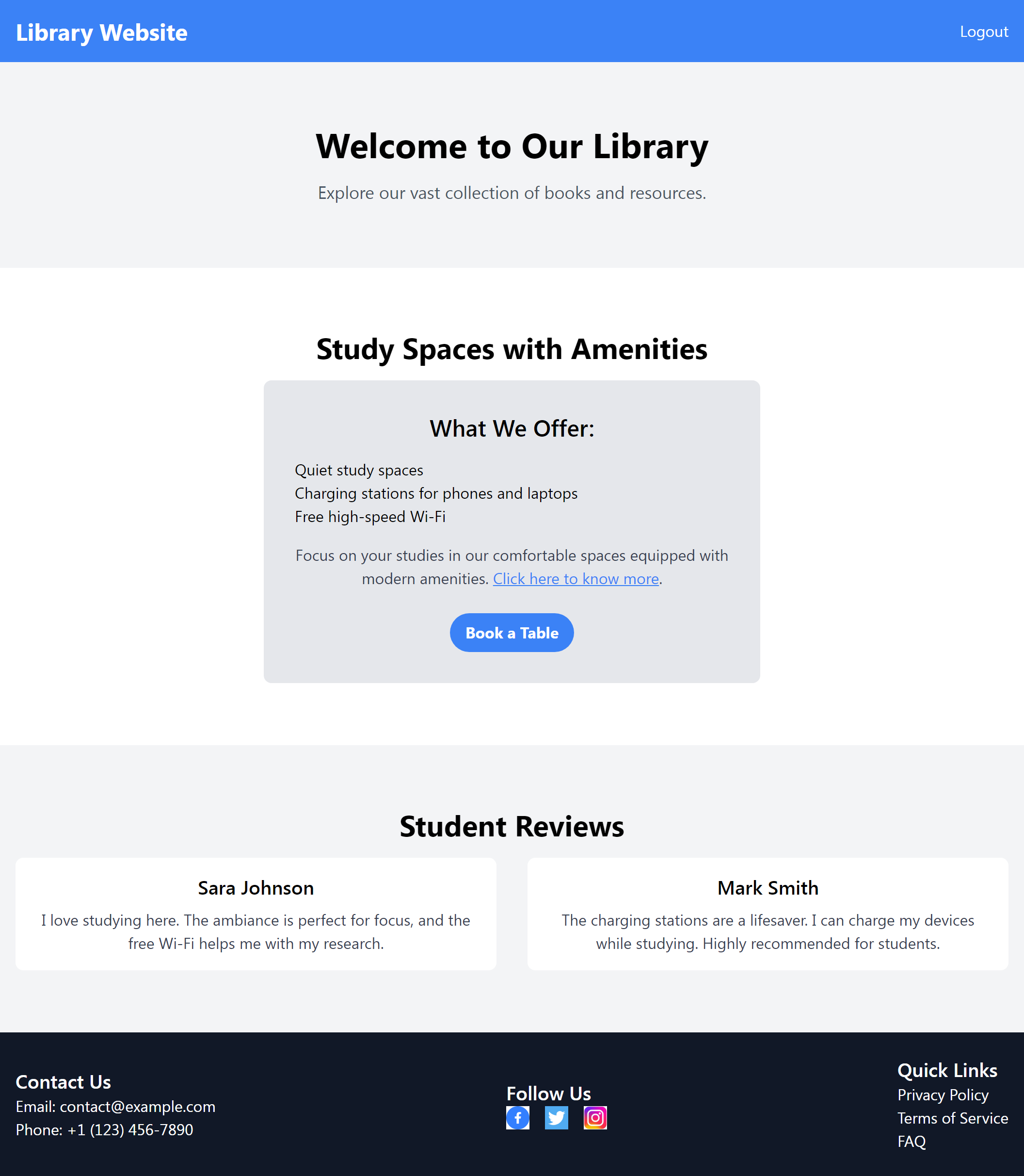 Library Study Space Management System Screenshot